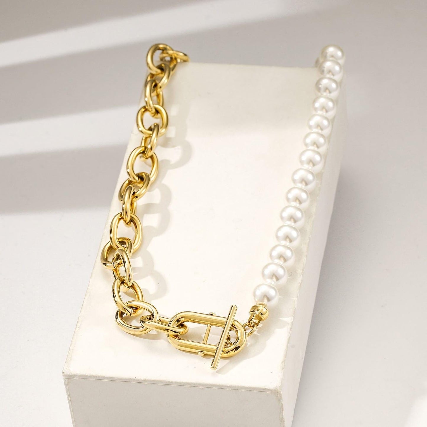 Pearl & Gold Chain Link Necklace