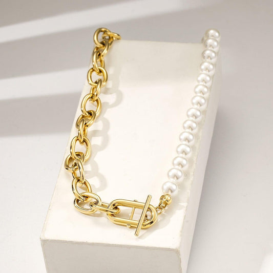 Pearl & Gold Chain Link Necklace
