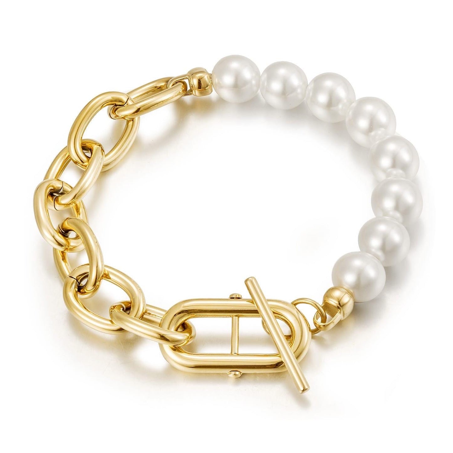 Pearl & Gold Chain Link Bracelet