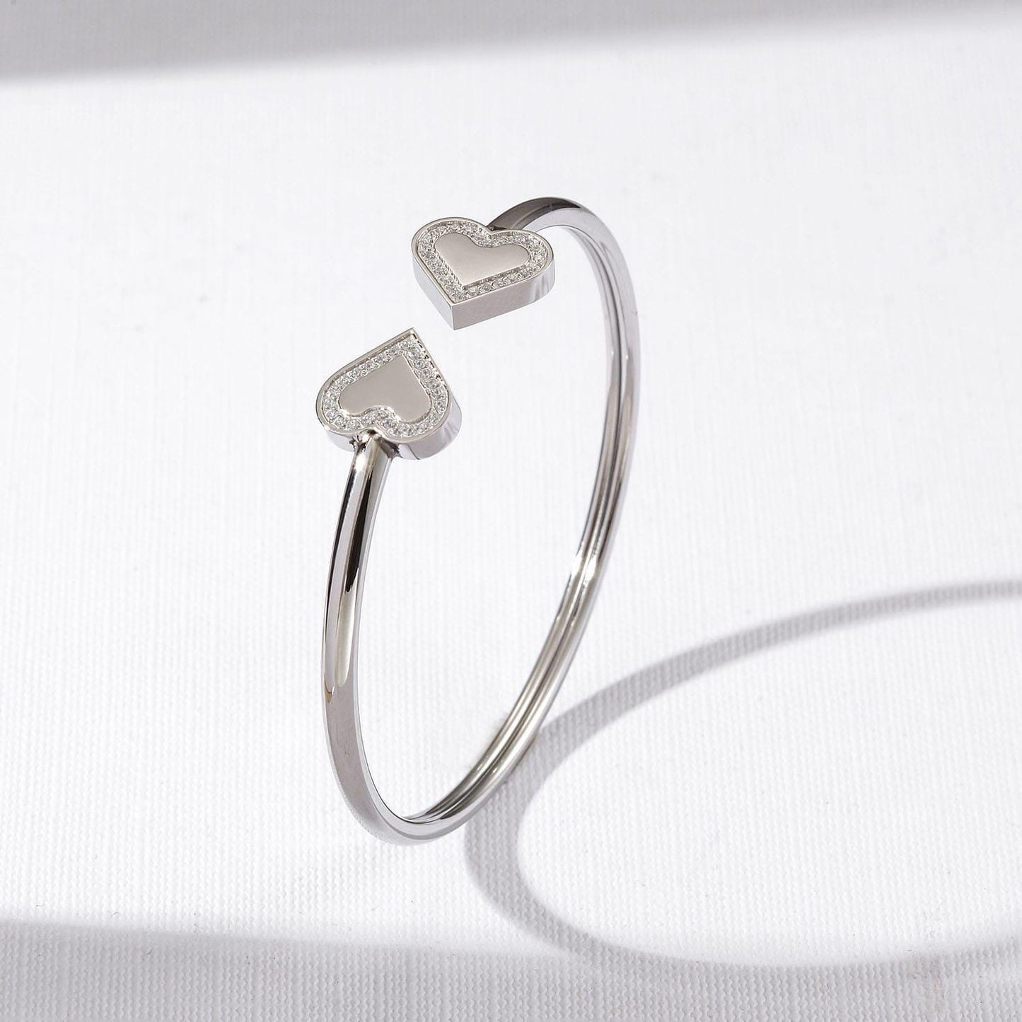 Double Heart Open Cuff Bracelet