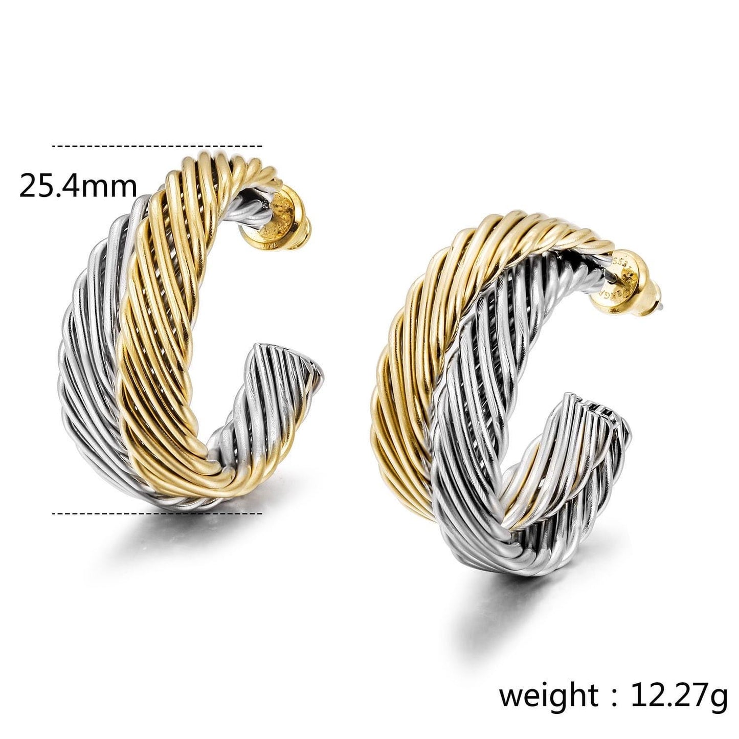 Two-Tone Twisted Cable Hoop Earrings