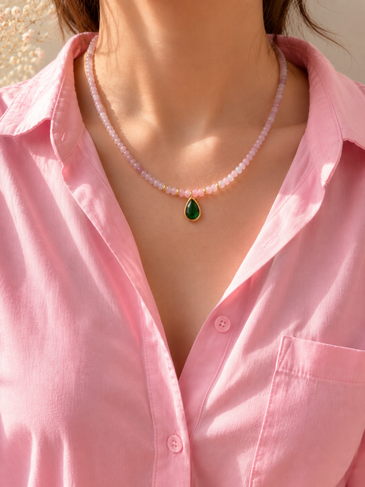 Rose Quartz Emerald Glow Necklace
