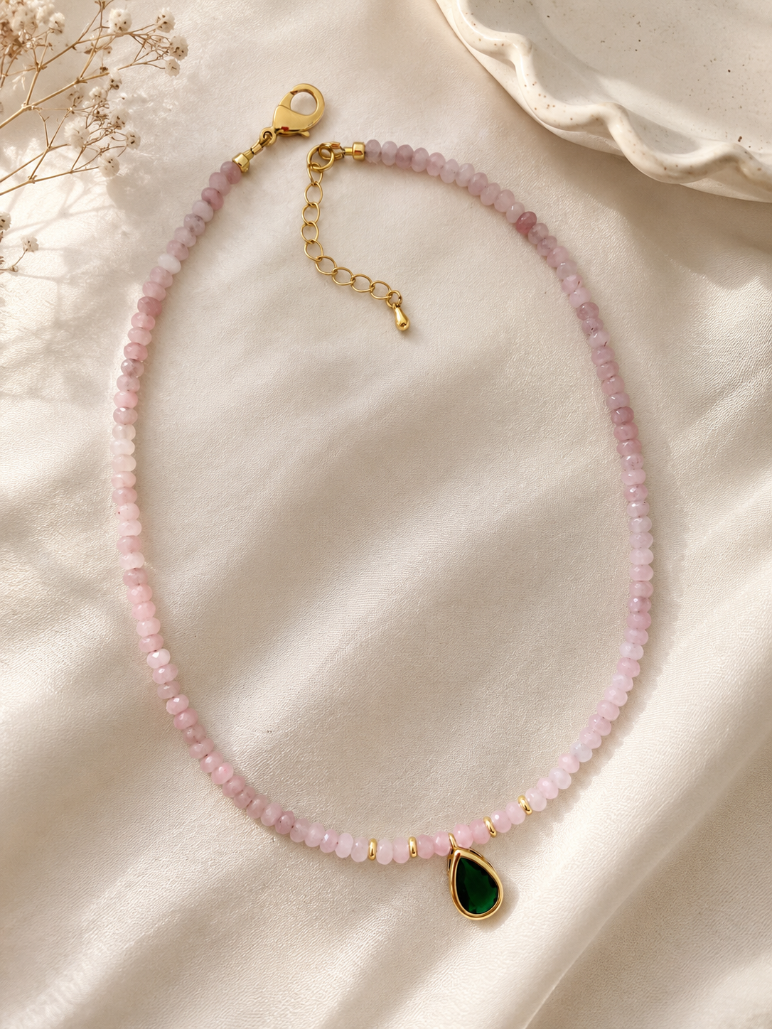 Rose Quartz Emerald Glow Necklace