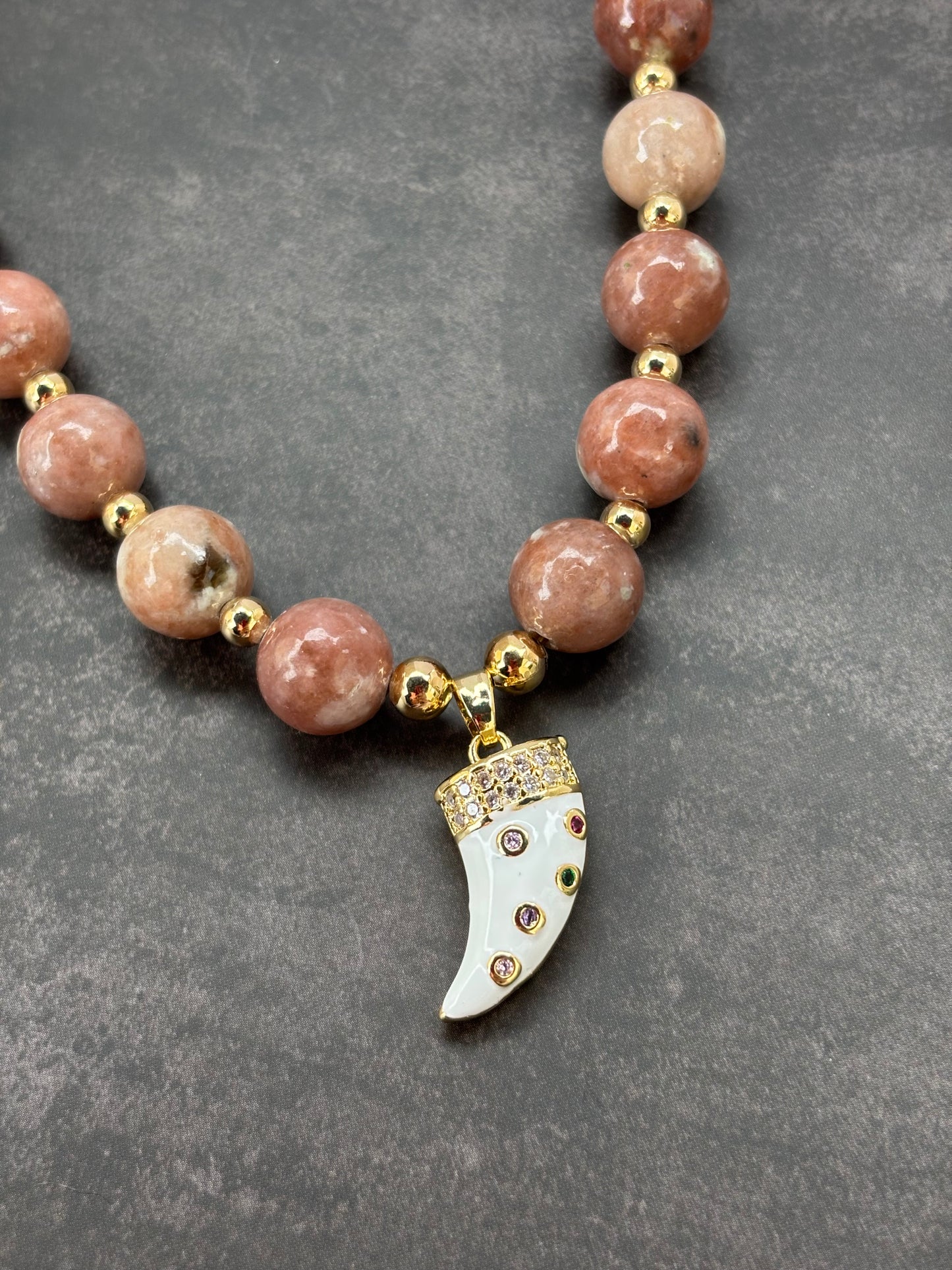 Blush Aura Pink Opale Horn Necklace