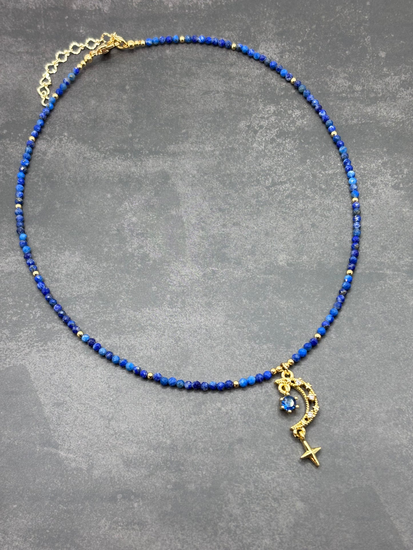 Celestial Lapis Crescent Necklace