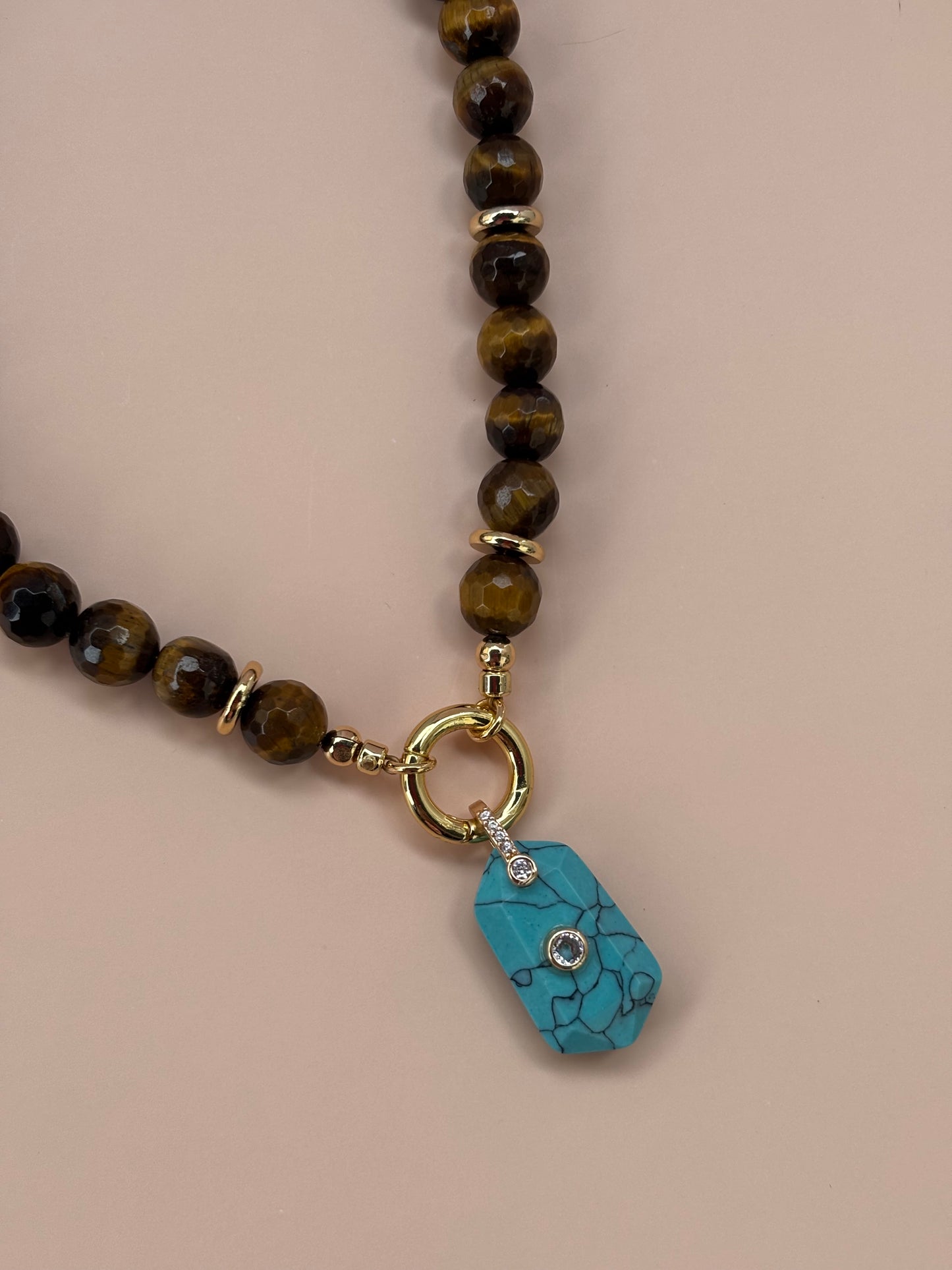 Golden Horizon Tiger Turquoise Tablet Charm