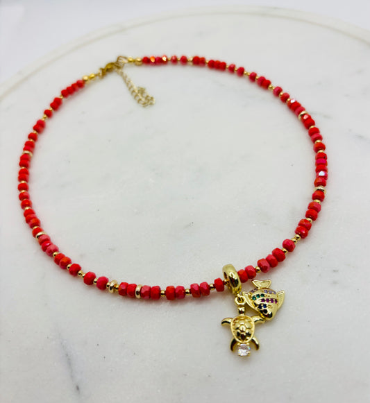 Coral Dreams Beaded Charm Necklace – Turtle & Fish Edition