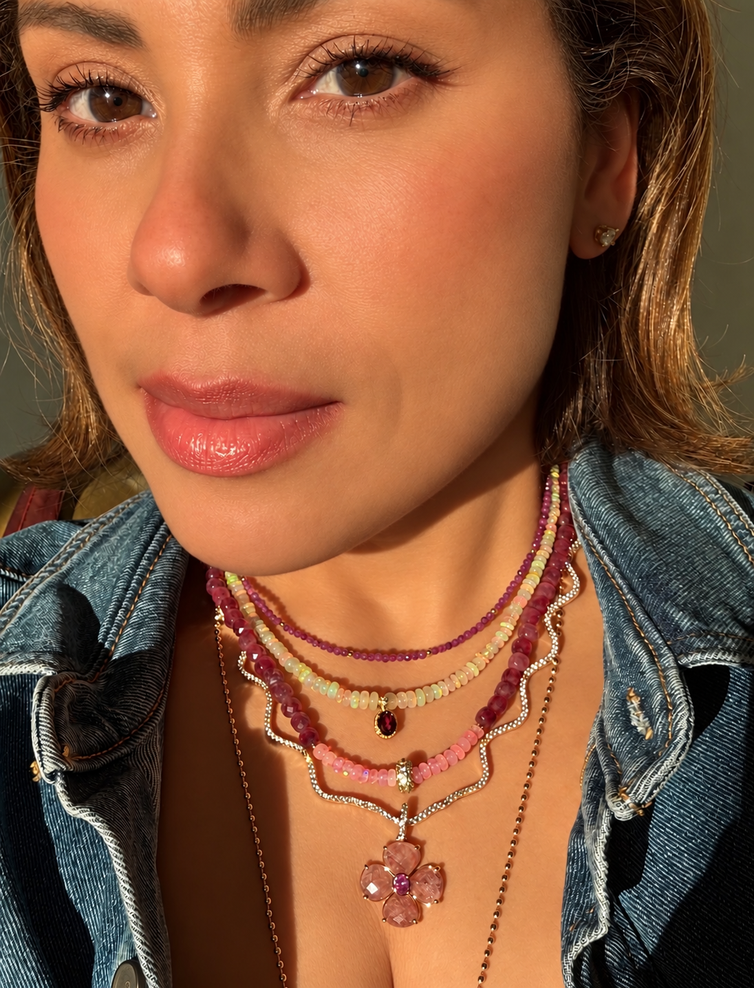 Opal & Genuine Red Garnet Sterling Silver Necklace
