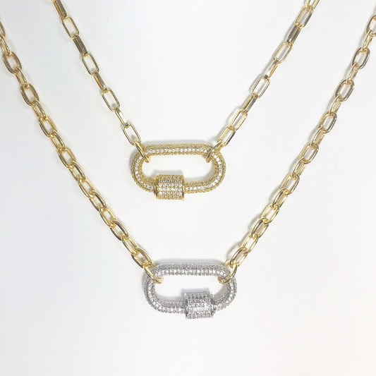 Bold Link Lock Necklace – Dual Tone Sparkle