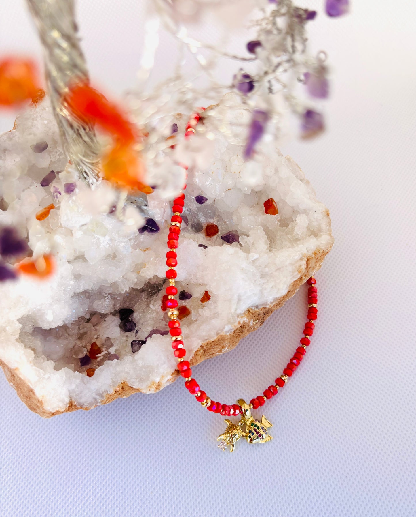 Coral Dreams Beaded Charm Necklace – Turtle & Fish Edition
