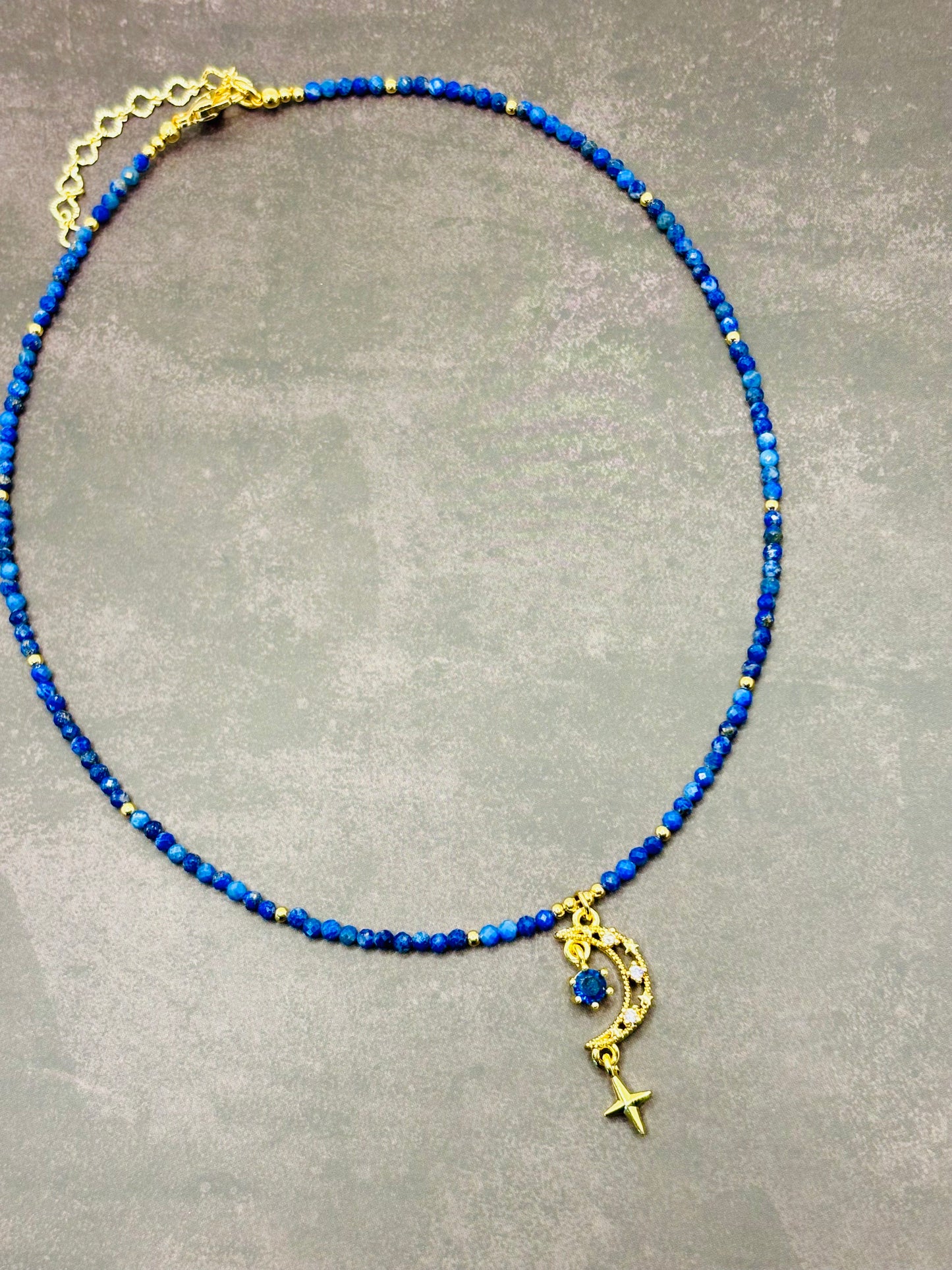 Celestial Lapis Crescent Necklace