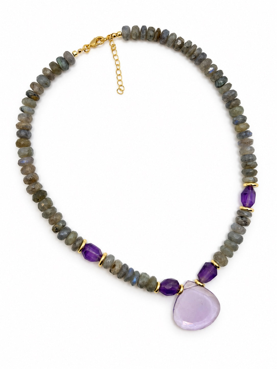 Labradorite & Amethyst Pear Drop Necklace