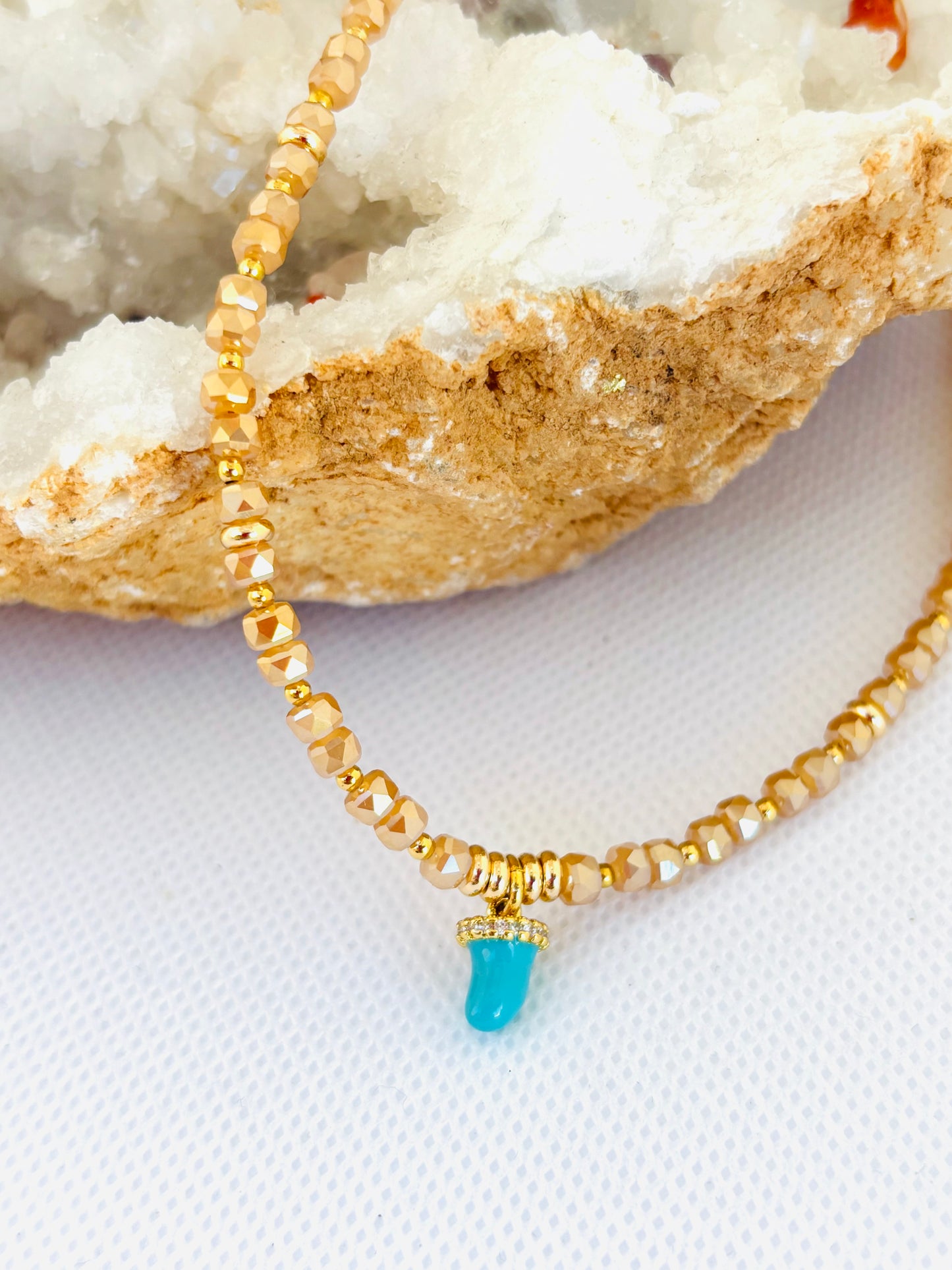 Turquoise Charm Gold Beaded Necklace
