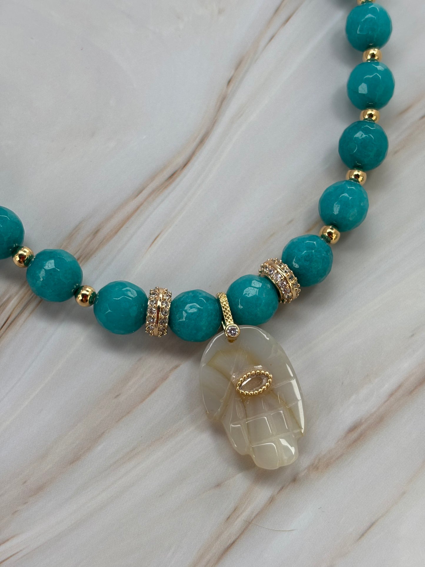 Serenity Amazonite Chalcedony Hamsa