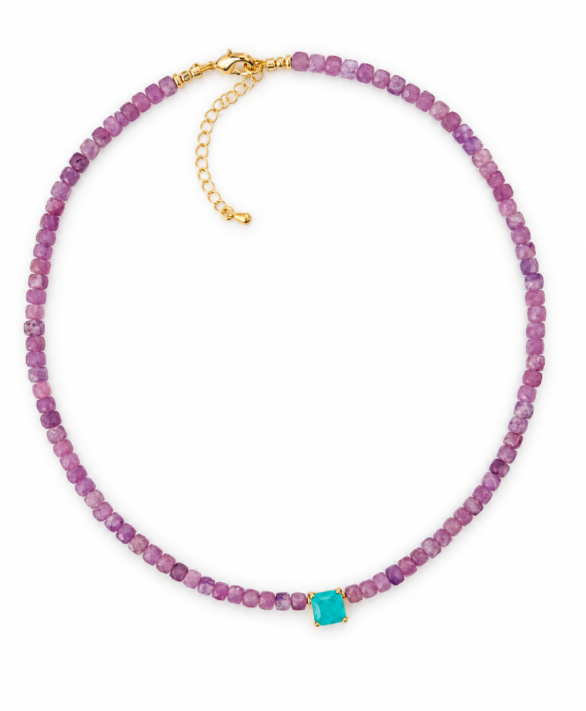 Purple Gemstone Necklace with Crystal Pendant