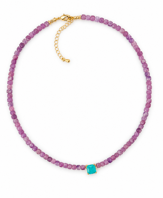Purple Gemstone Necklace with Crystal Pendant