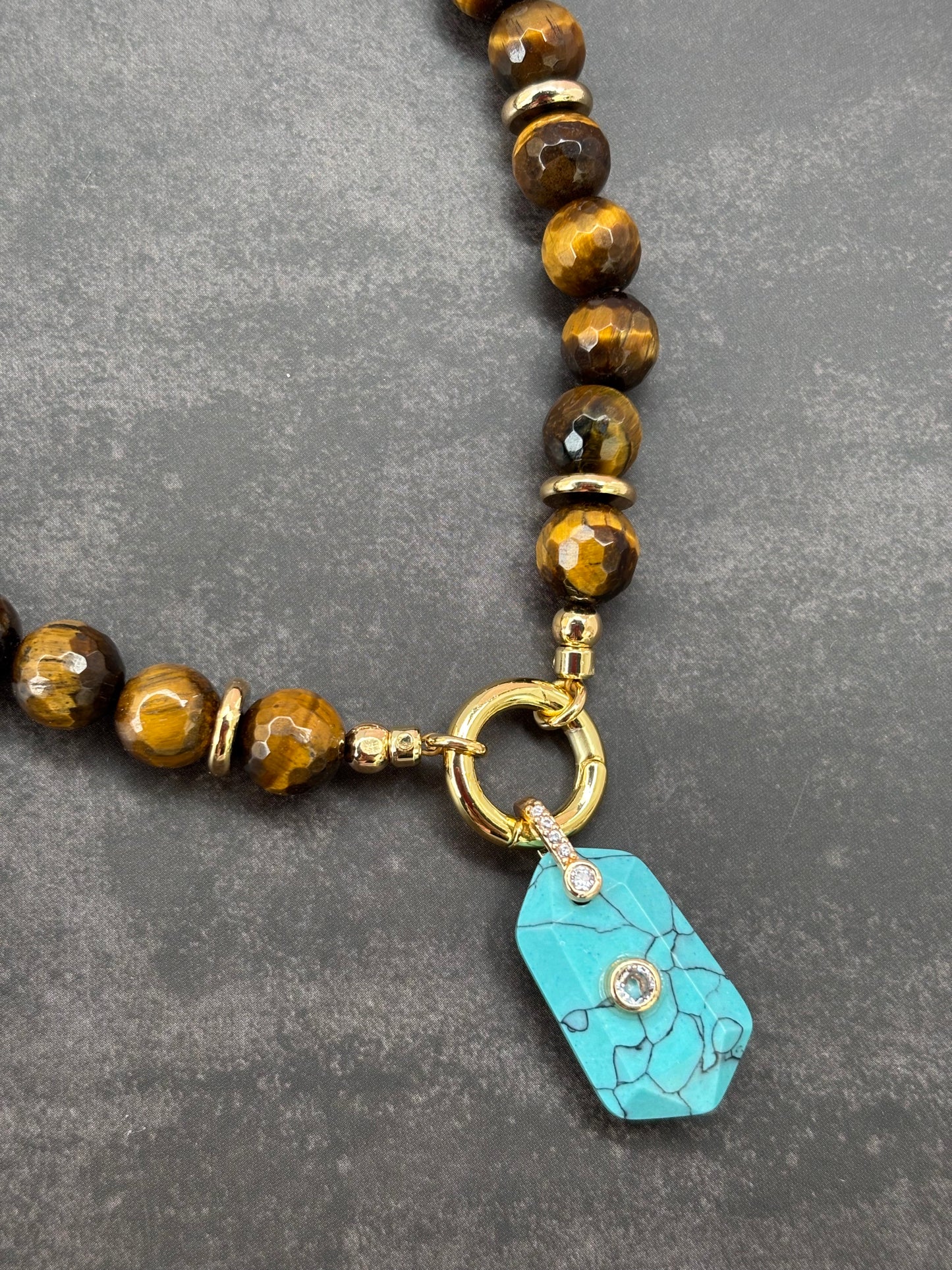 Golden Horizon Tiger Turquoise Tablet Charm