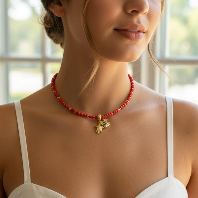 Coral Dreams Beaded Charm Necklace – Turtle & Fish Edition
