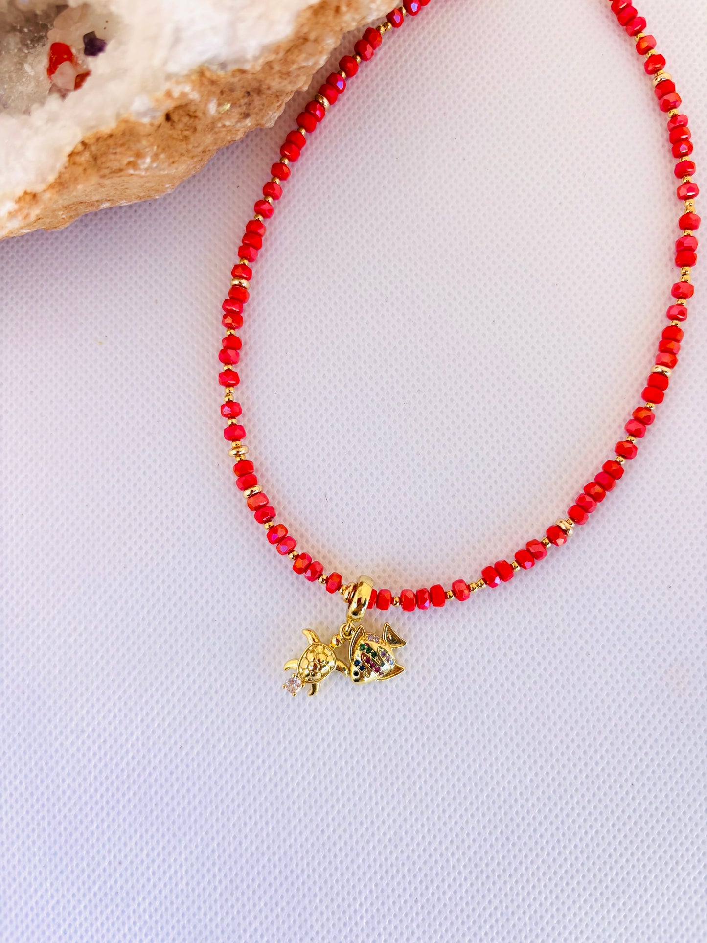 Coral Dreams Beaded Charm Necklace – Turtle & Fish Edition