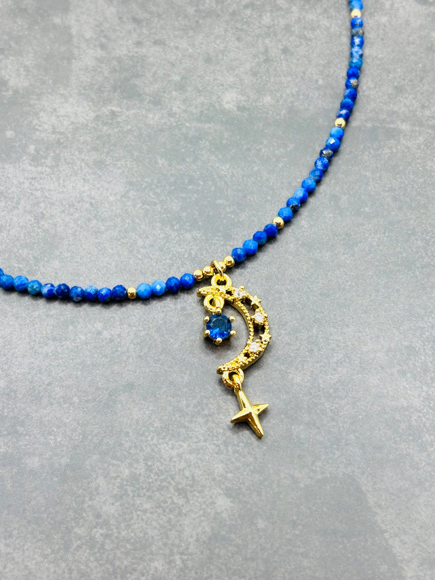 Celestial Lapis Crescent Necklace