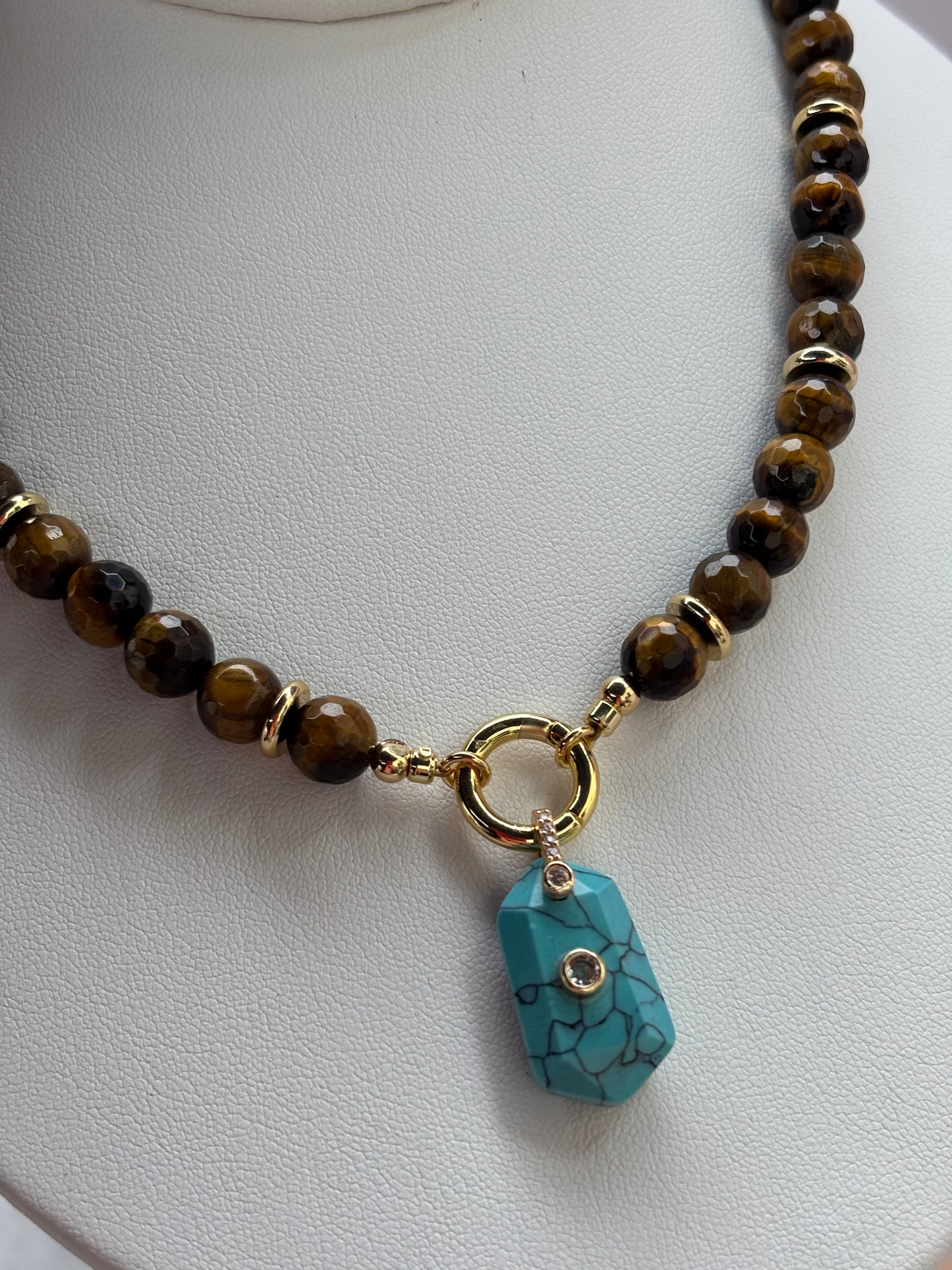Golden Horizon Tiger Turquoise Tablet Charm
