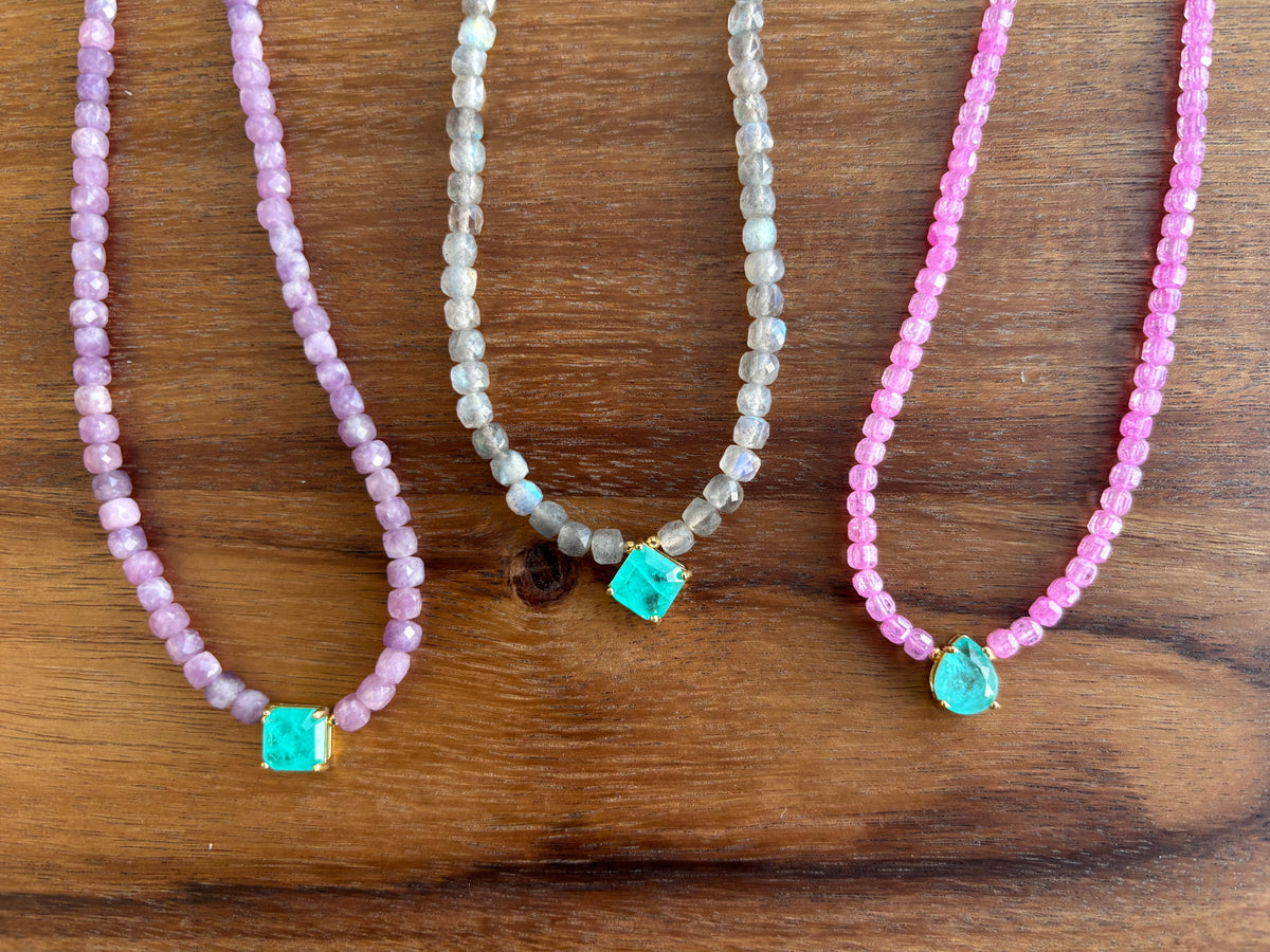 Purple Gemstone Necklace with Crystal Pendant