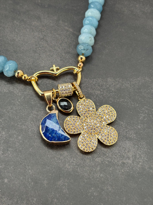 Aquamarine Crown Charm Necklace