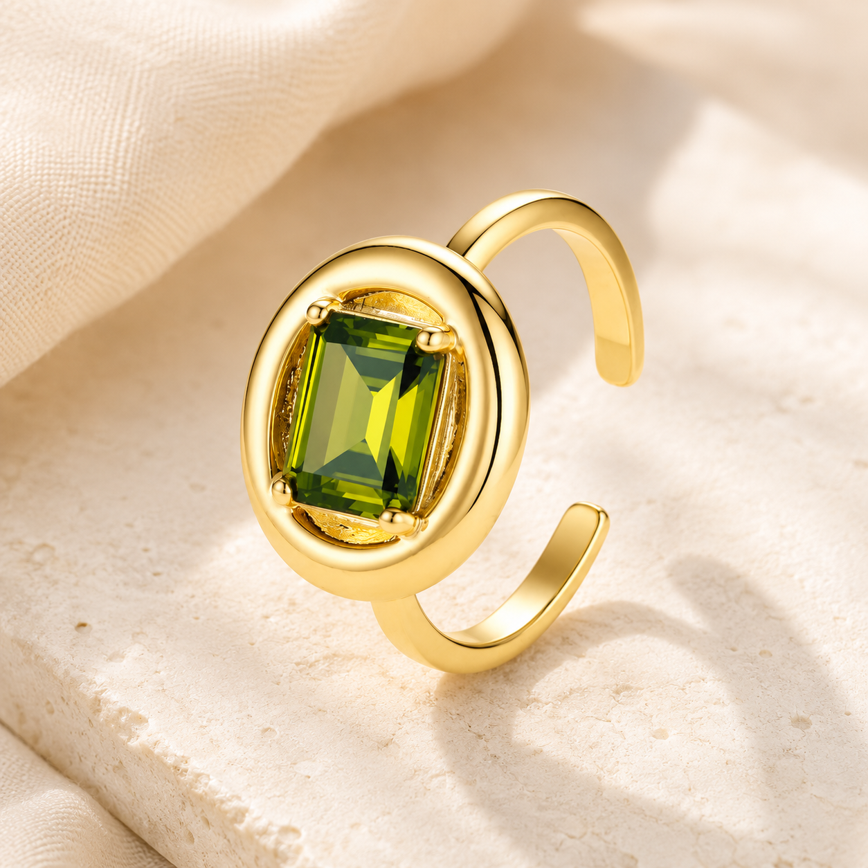 Emerald Glow Adjustable Ring