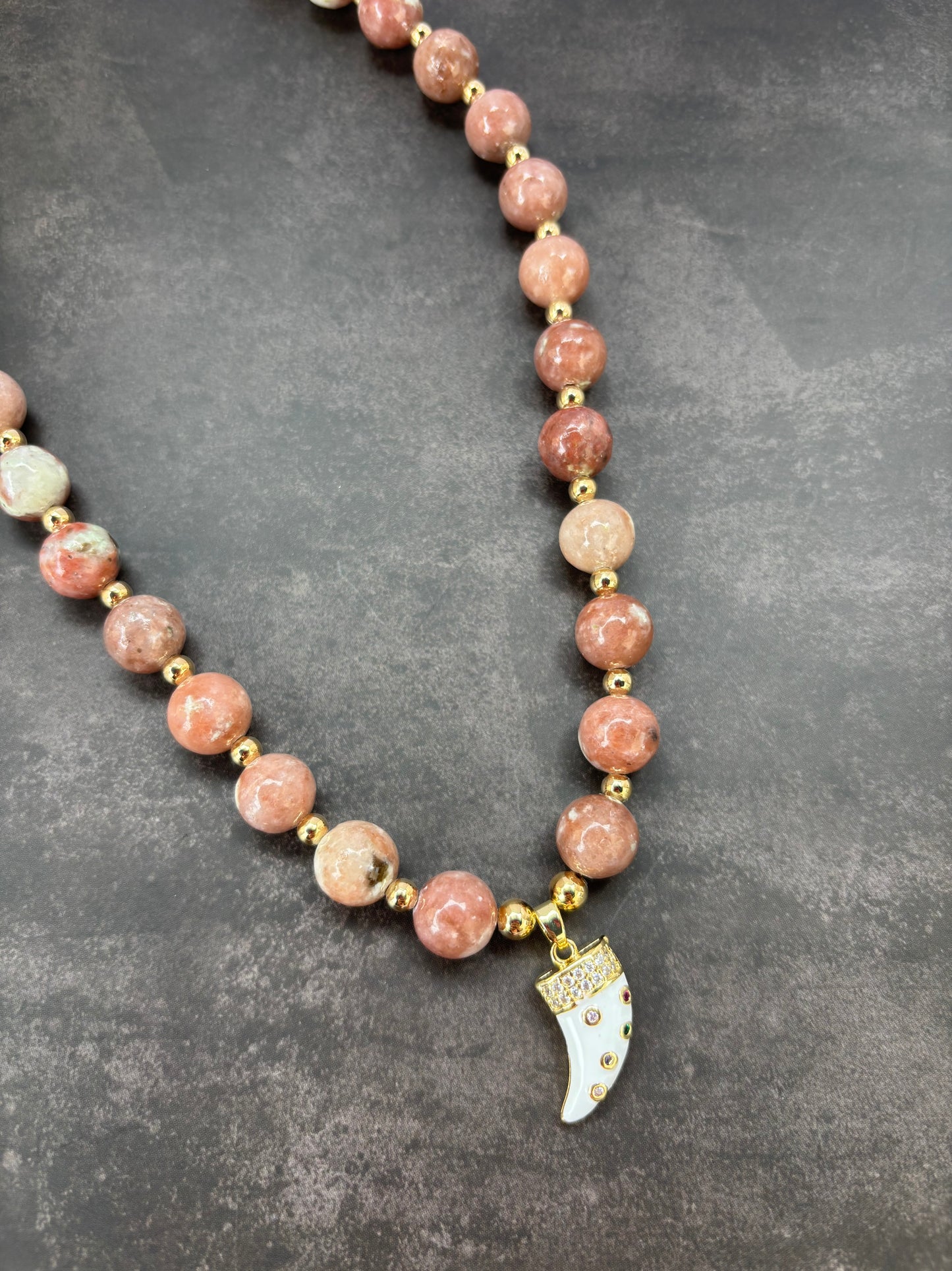 Blush Aura Pink Opale Horn Necklace