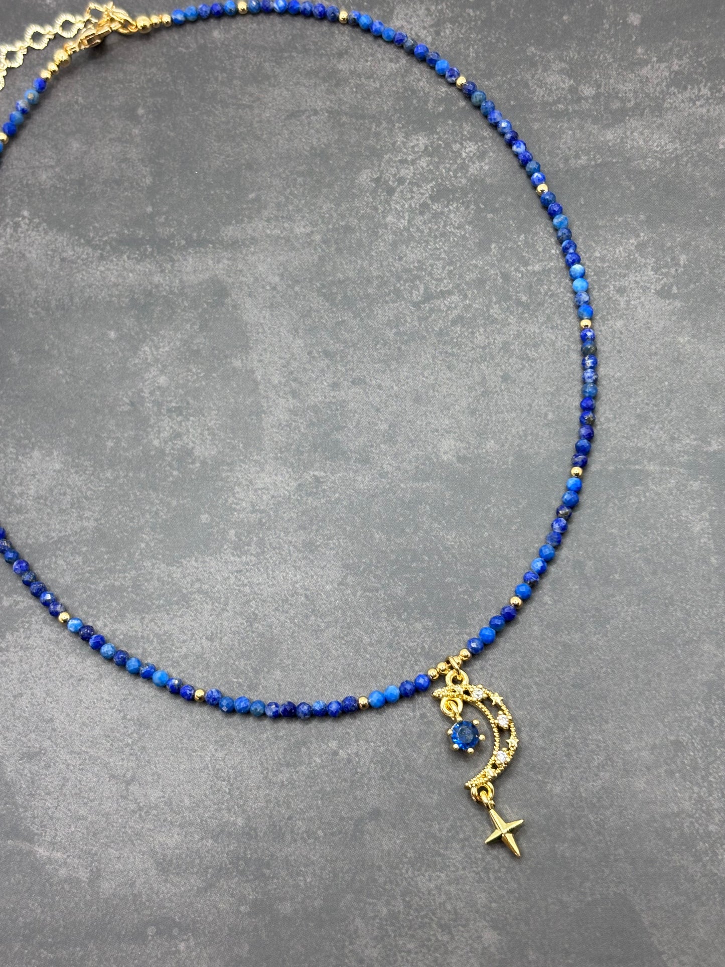 Celestial Lapis Crescent Necklace