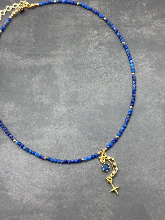 Celestial Lapis Crescent Necklace
