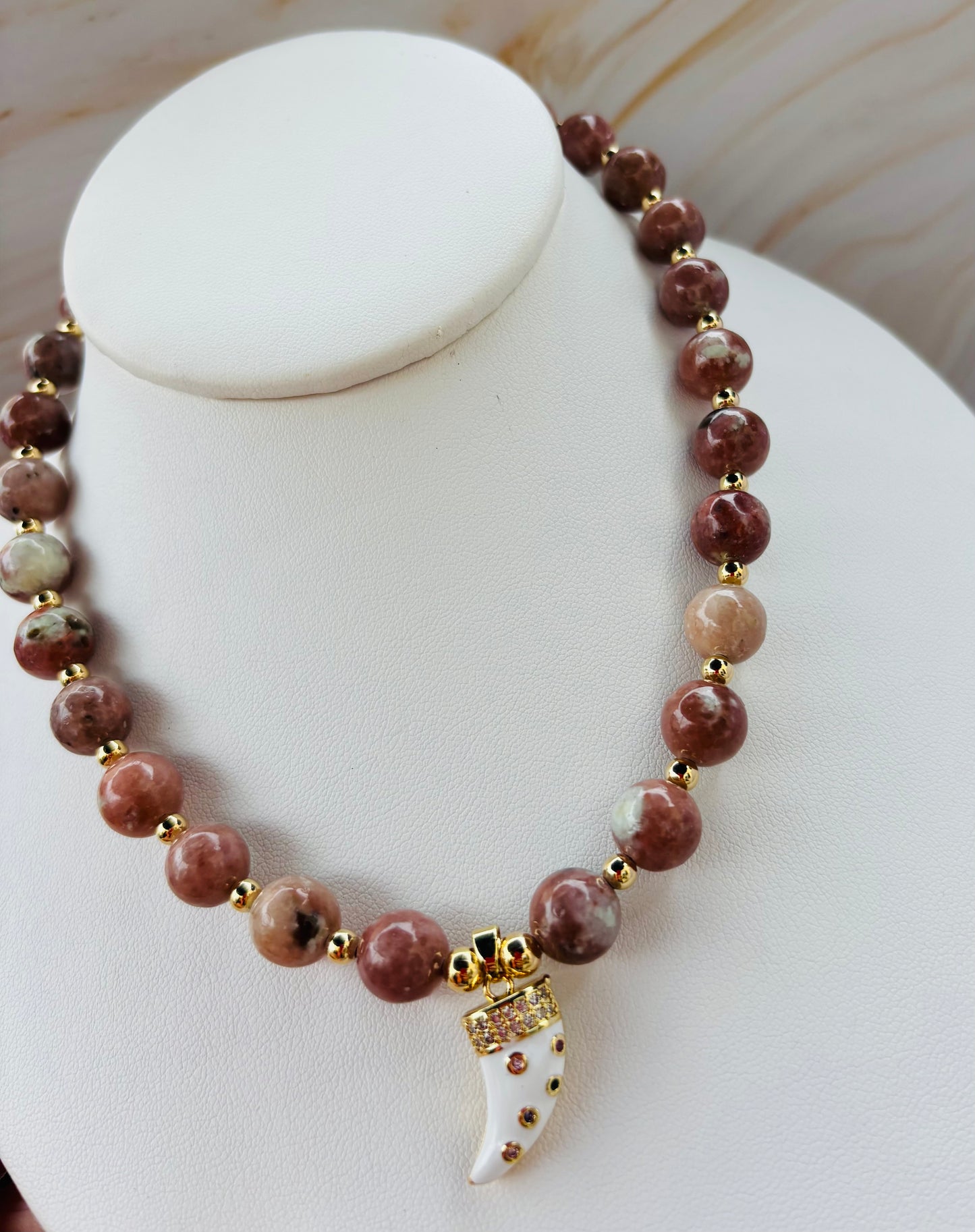 Blush Aura Pink Opale Horn Necklace