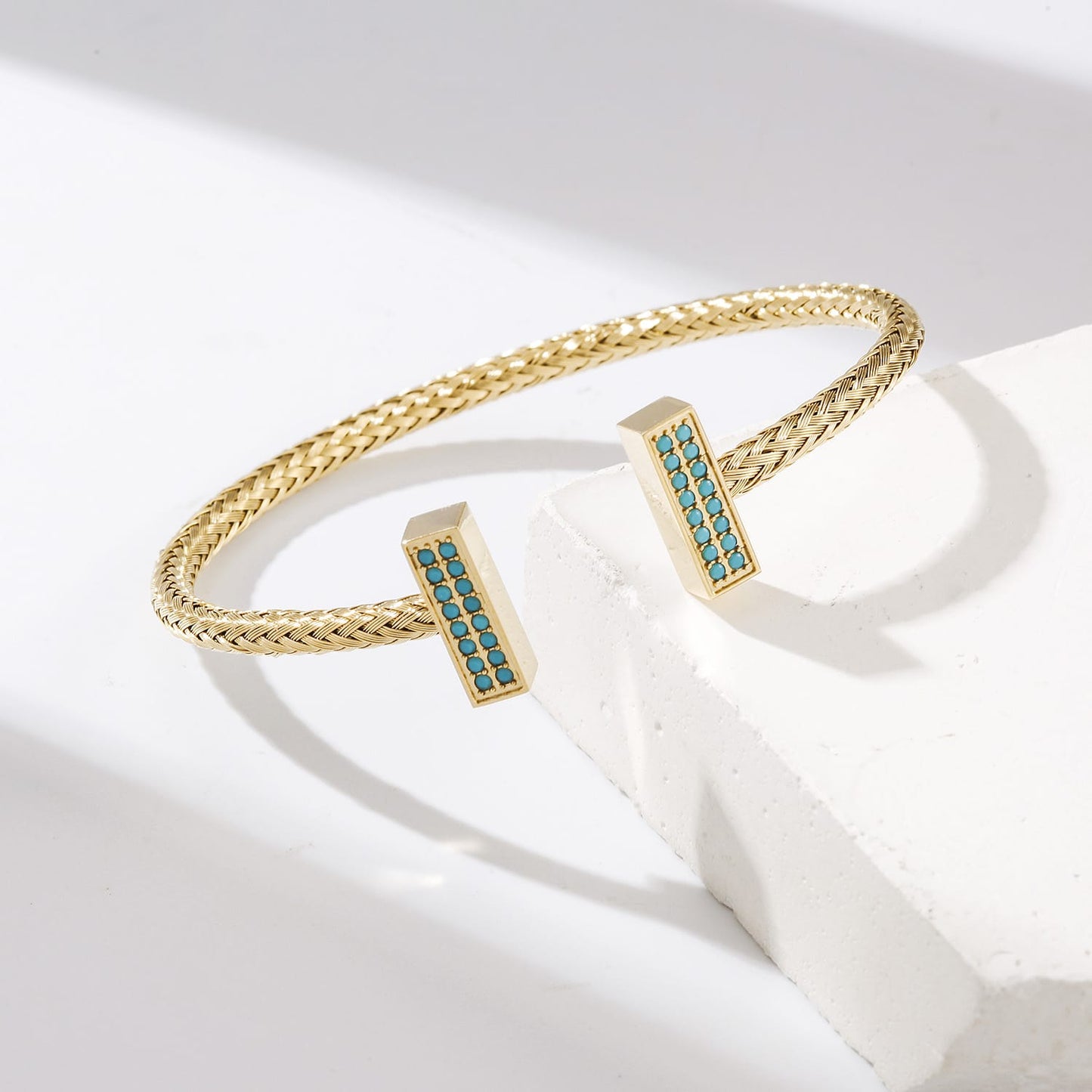 Gold Mesh Turquoise Bracelet - Timeless Statement Bracelet