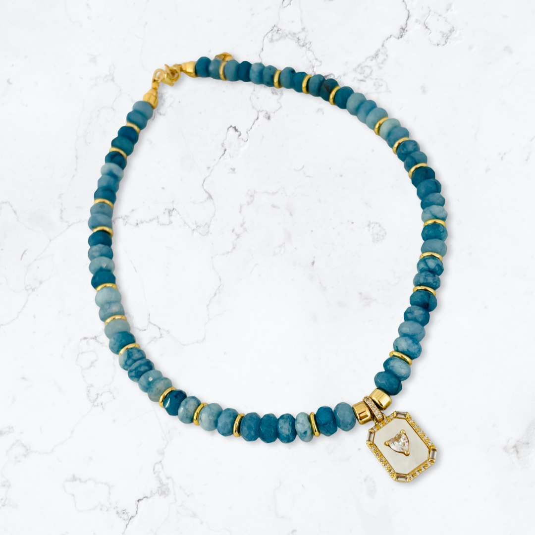 Aqua Heart Charm Necklace