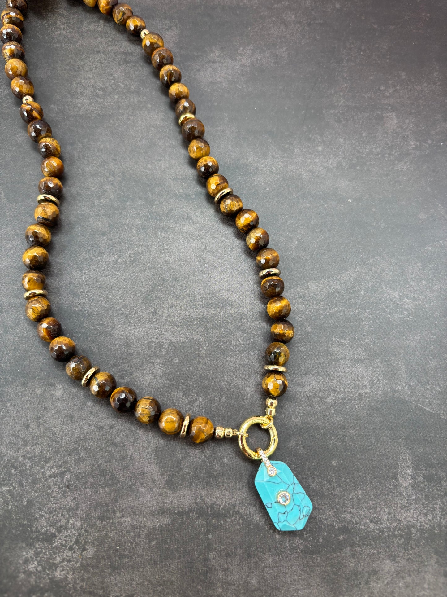 Golden Horizon Tiger Turquoise Tablet Charm