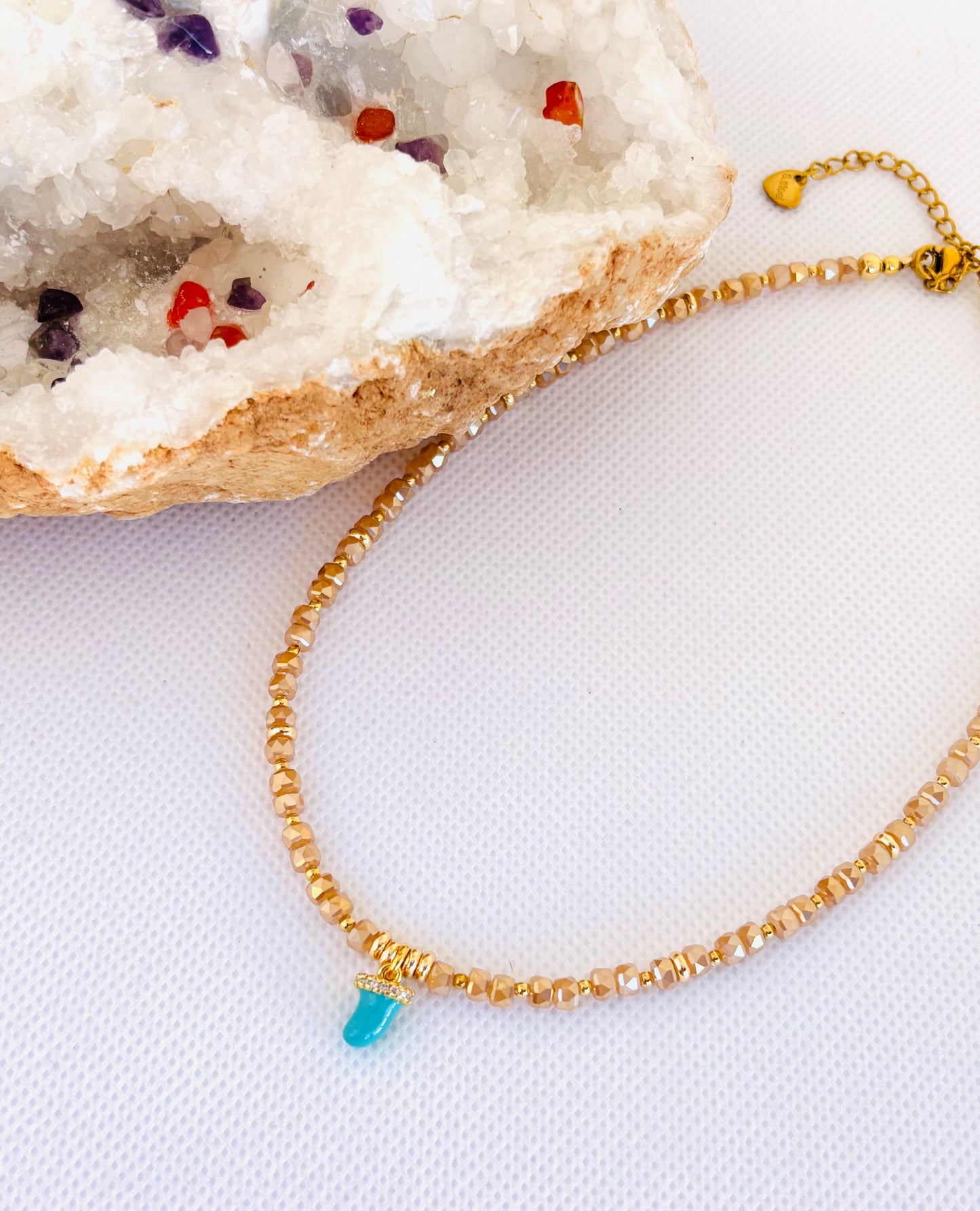 Turquoise Charm Gold Beaded Necklace
