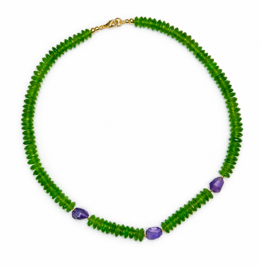 Green Onyx & Amethyst German Cut Necklace