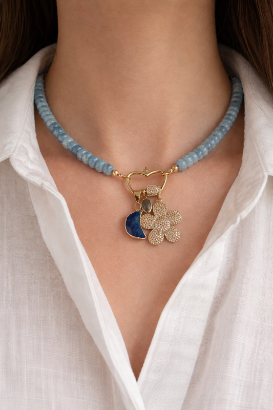 Aquamarine Crown Charm Necklace