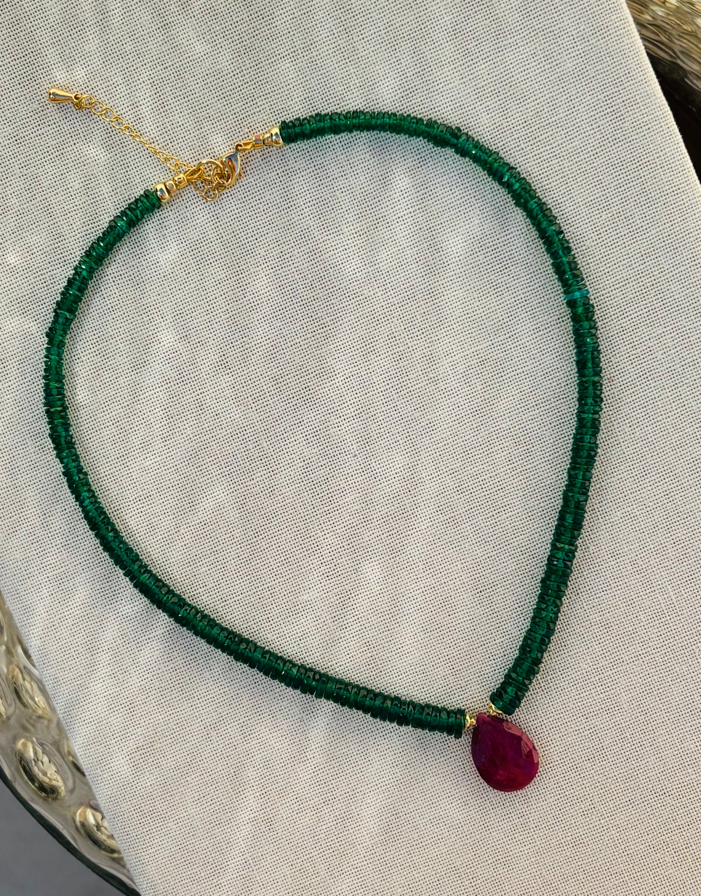Emerald Glow Ruby Drop Necklace