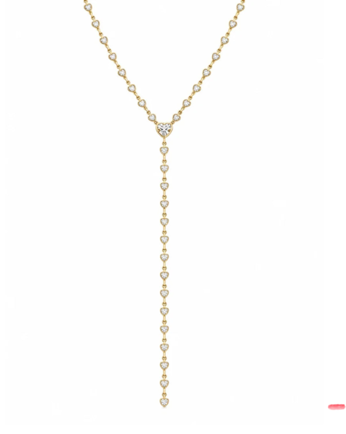 Golden Sparkling Heart Lariat Necklace