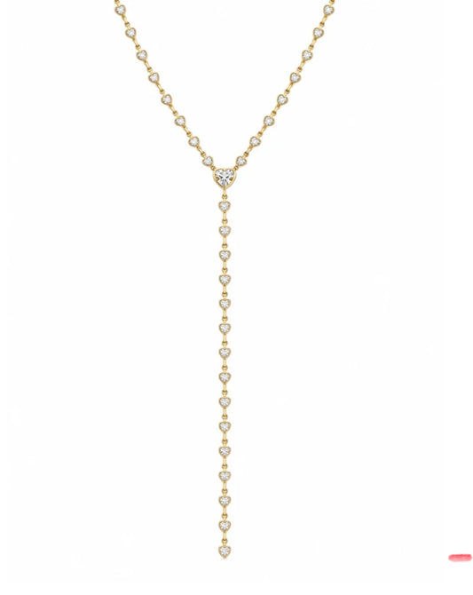 Golden Sparkling Heart Lariat Necklace
