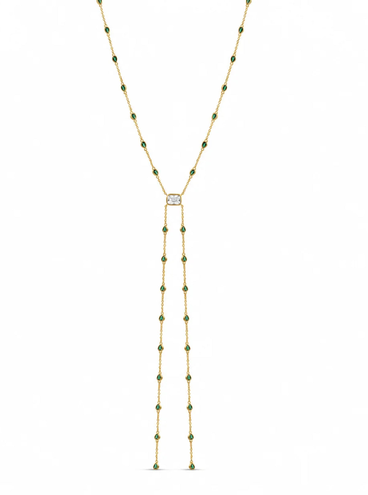 Emerald Glow Double Drop Lariat Necklace