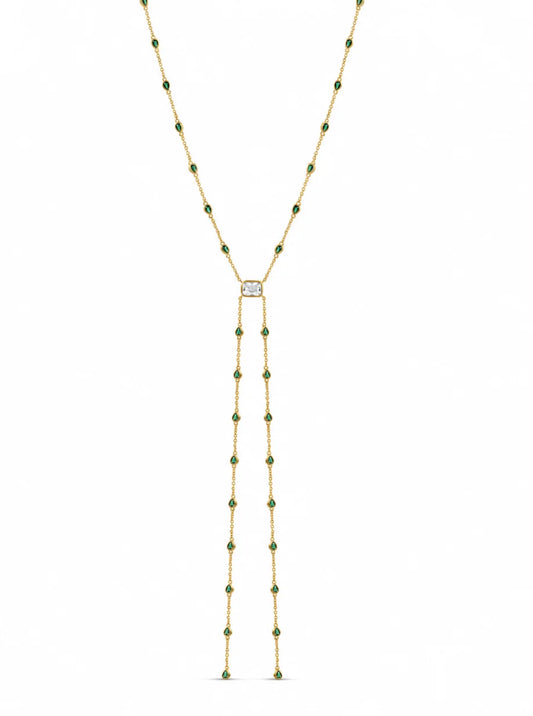 Emerald Glow Double Drop Lariat Necklace