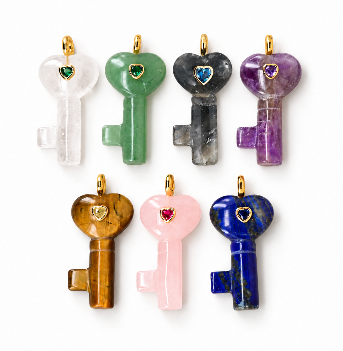 Gemstone Heart Key Charm