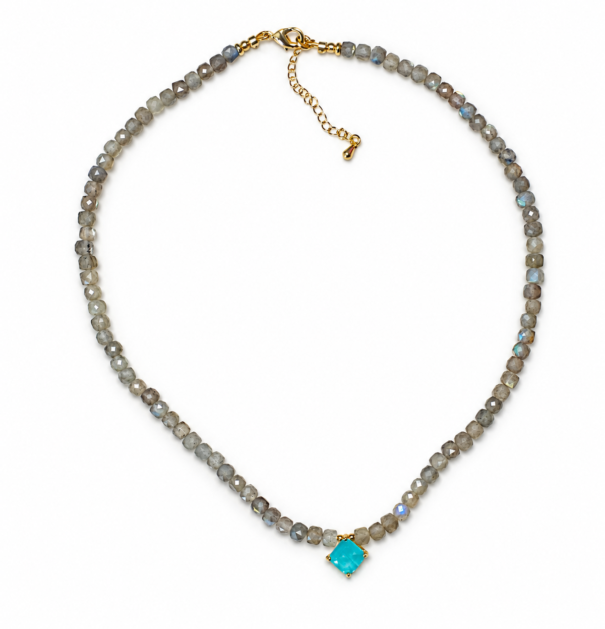 Labradorite Necklace with Green Crystal Pendant
