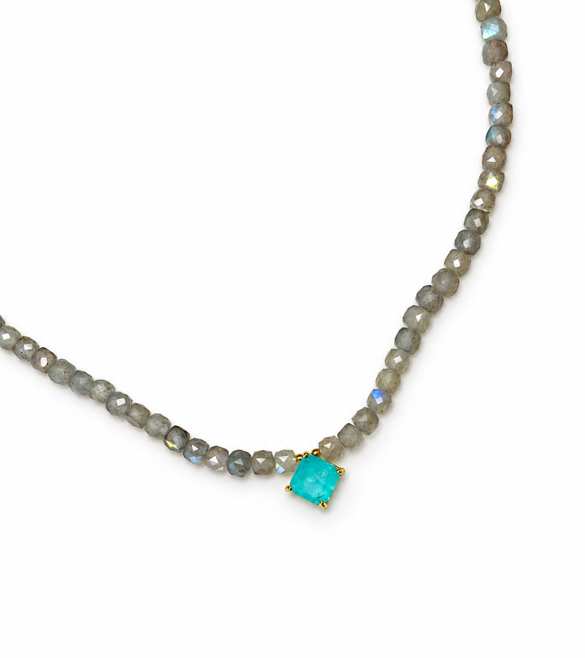 Labradorite Necklace with Green Crystal Pendant