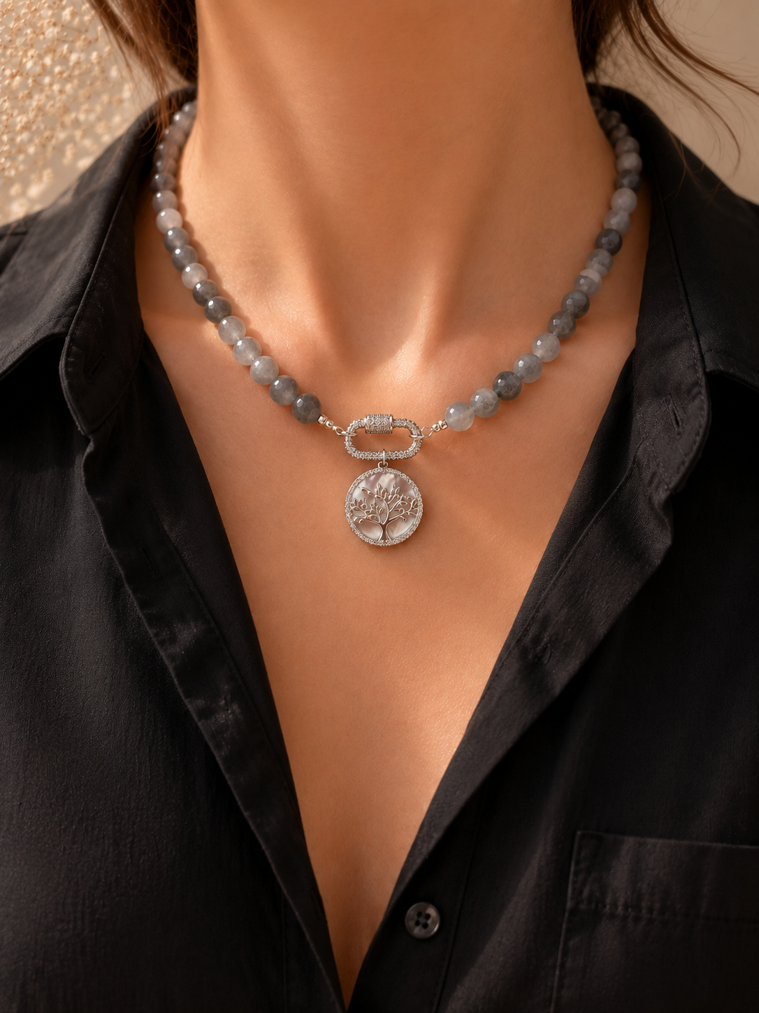 Cloudy Quartz Tree of Life Necklace