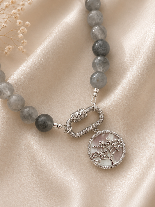Cloudy Quartz Tree of Life Necklace