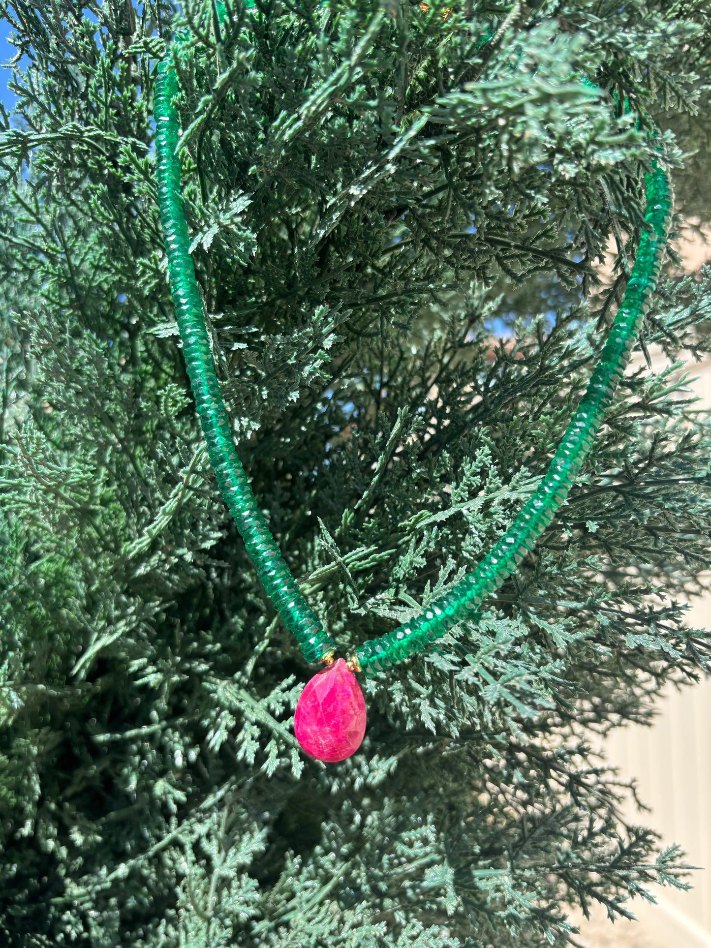 Emerald Glow Ruby Drop Necklace