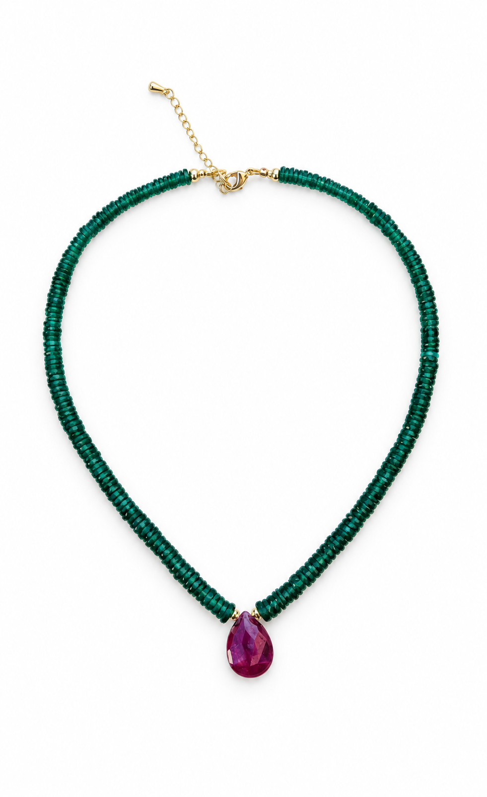 Emerald Glow Ruby Drop Necklace